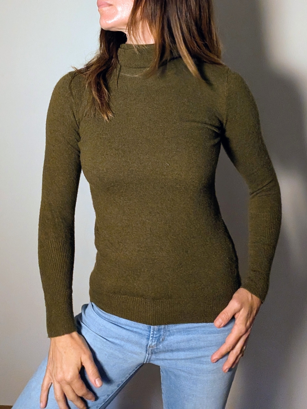 J.Crew Olive Green Wool Cashmere Turtleneck Sweater XS